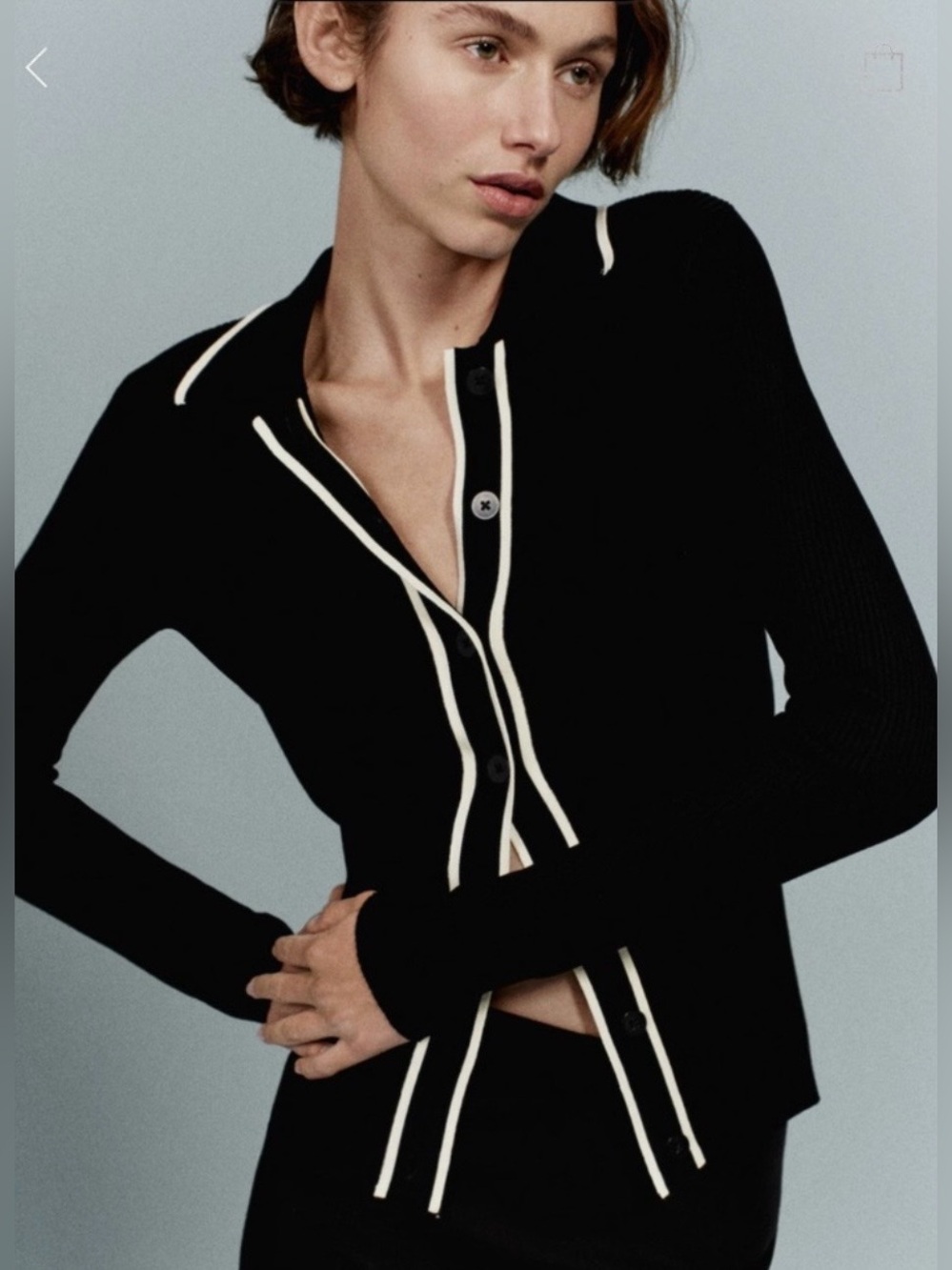Mango Knit Contrast Trim Button Top